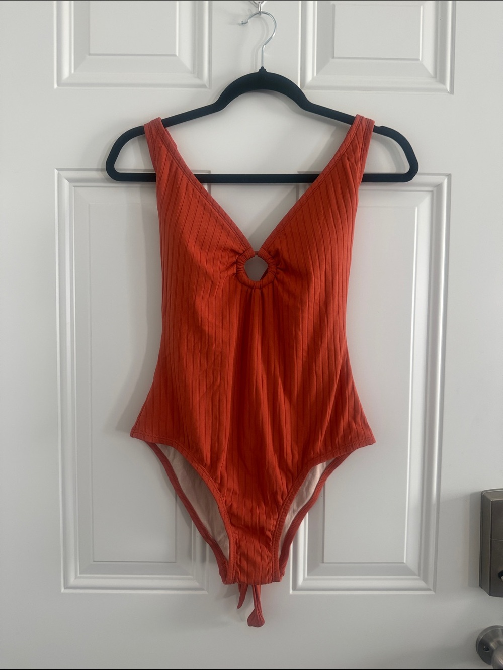Rust Orange Ribbed One-Piece Swimsuit with Front Keyhole